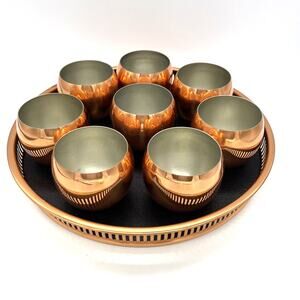 MCM Coppercraft Guild Copper & Black Tray & 8 Roly Poly Cups Mid Century Modern